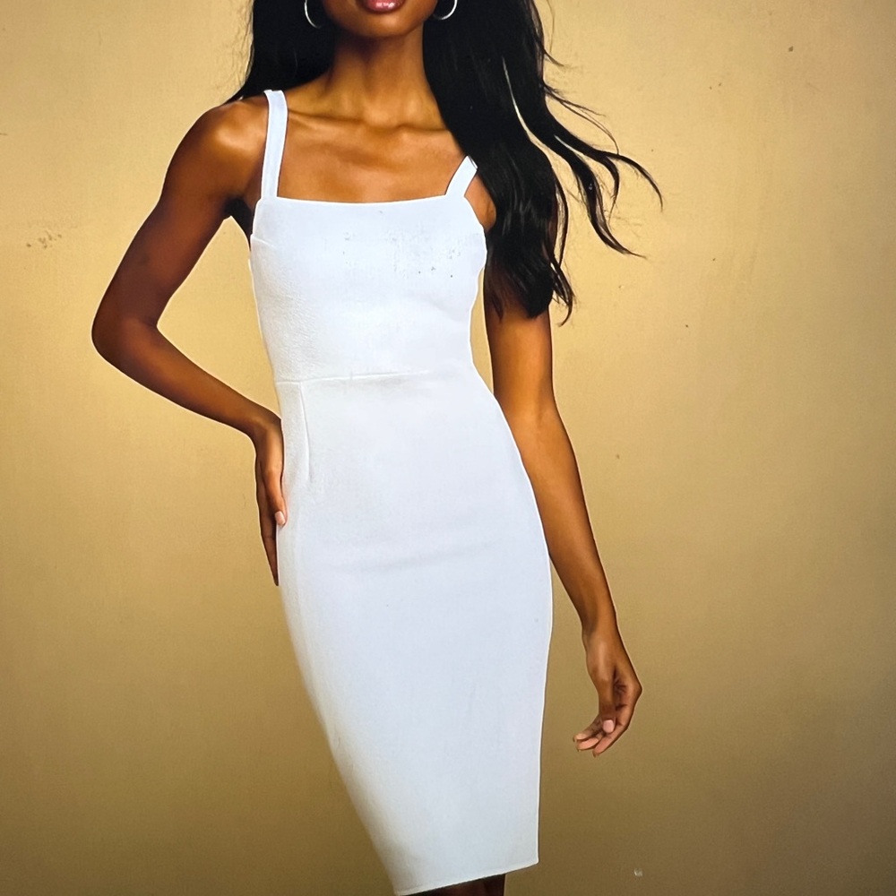 Lulu's White Square-Neck Midi Sheath Dress